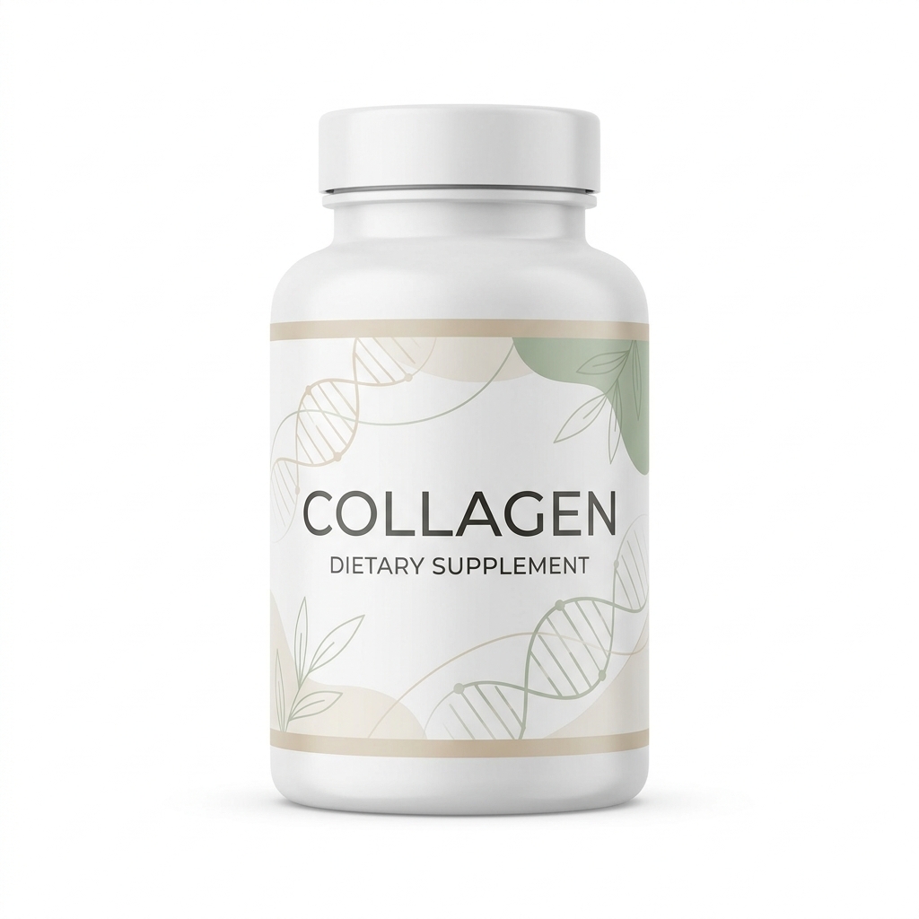 Collagen peptides supplement bottle for tendon and ligament regeneration
