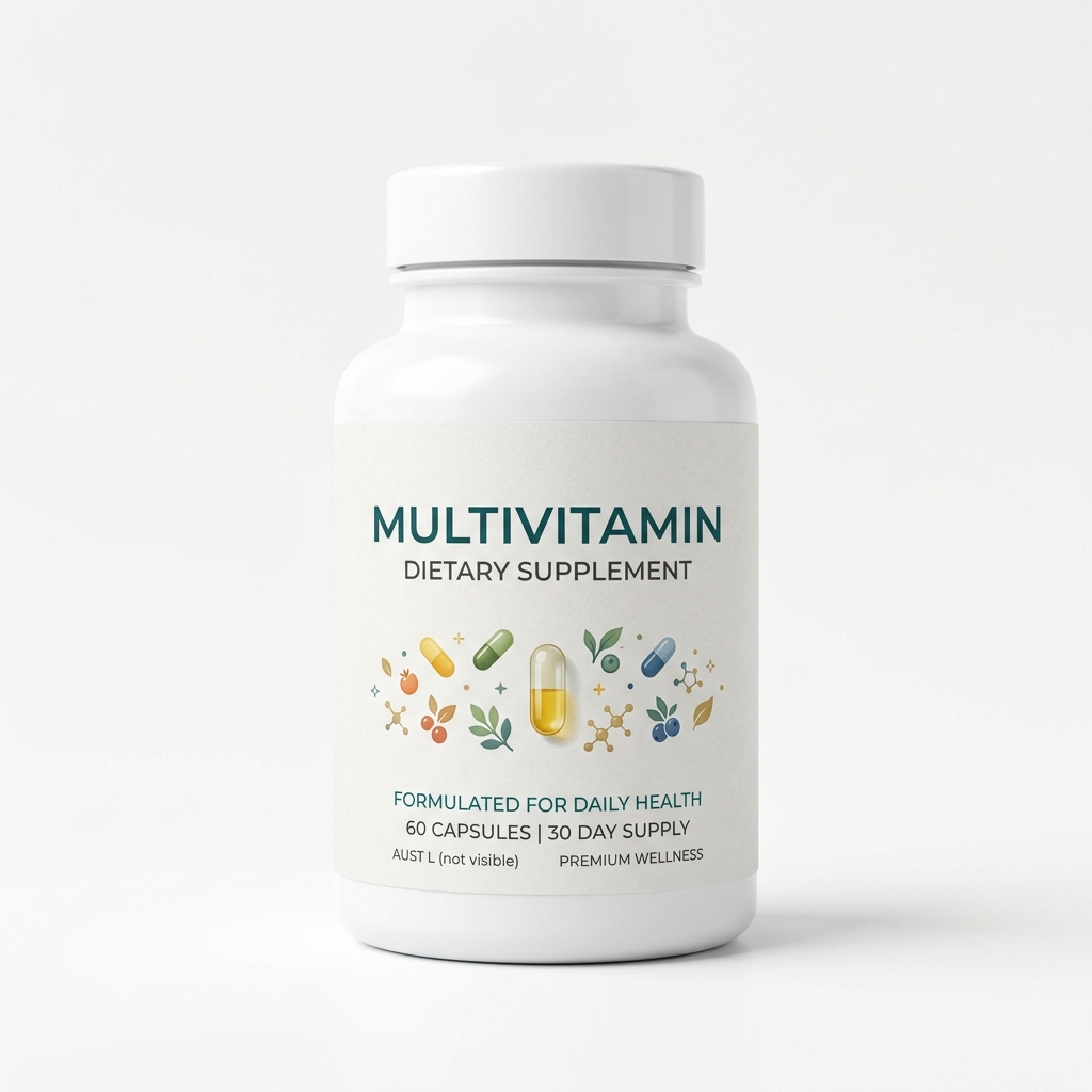 Clinical Multivitamin and mineral supplement bottle for daily vitality and recovery